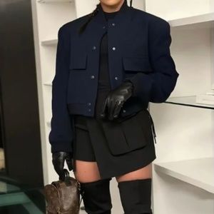 Navy Cropped bomber jacket